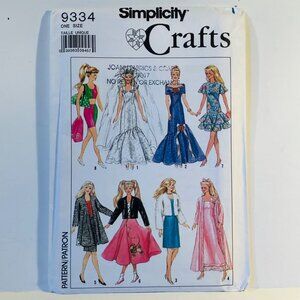 1980s Simplicity 9334 Barbie 11.5" Fashion Doll Clothes Sewing Pattern  UC